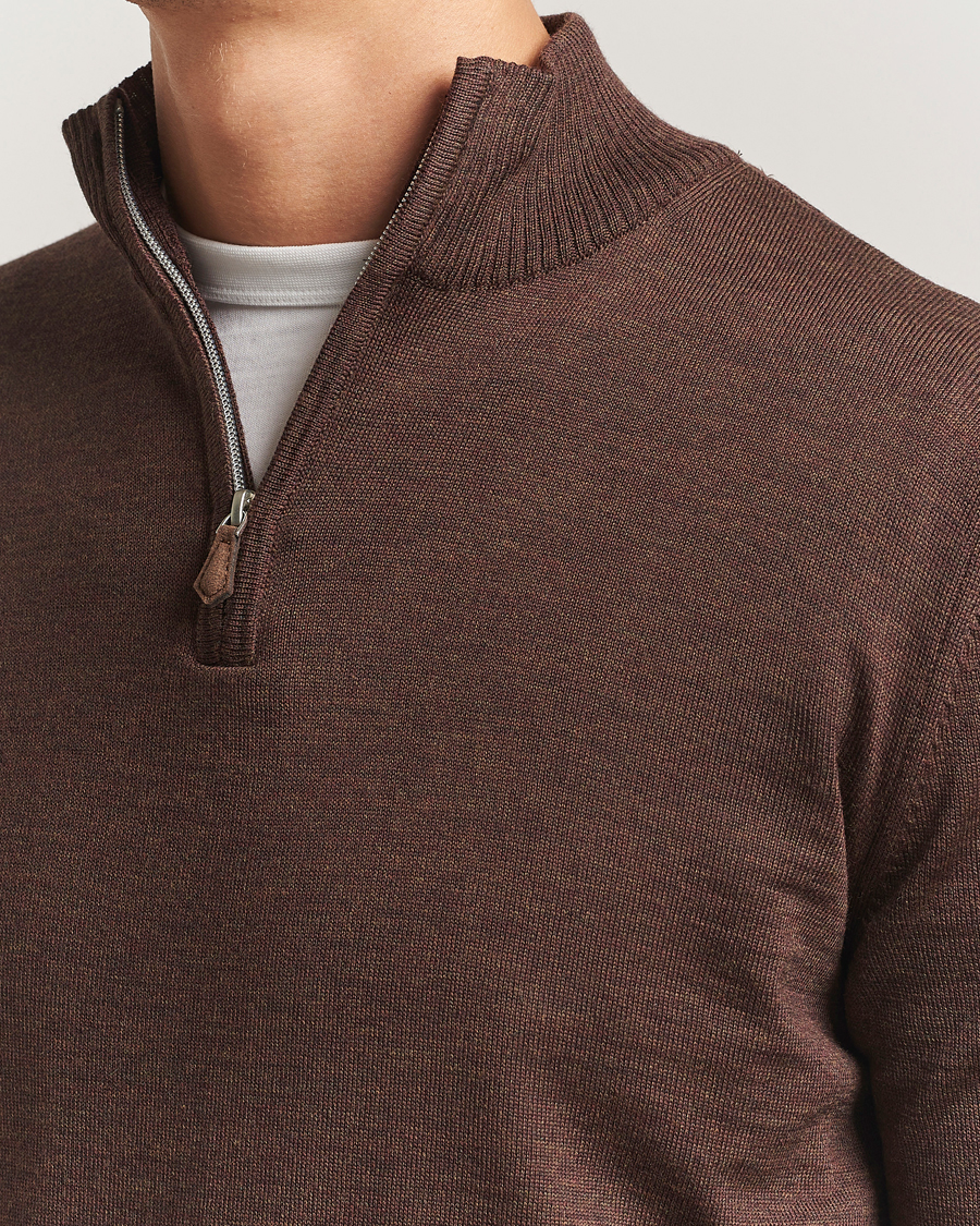 Herren | Pullover | Stenströms | Merino Half-Zip Dark Brown