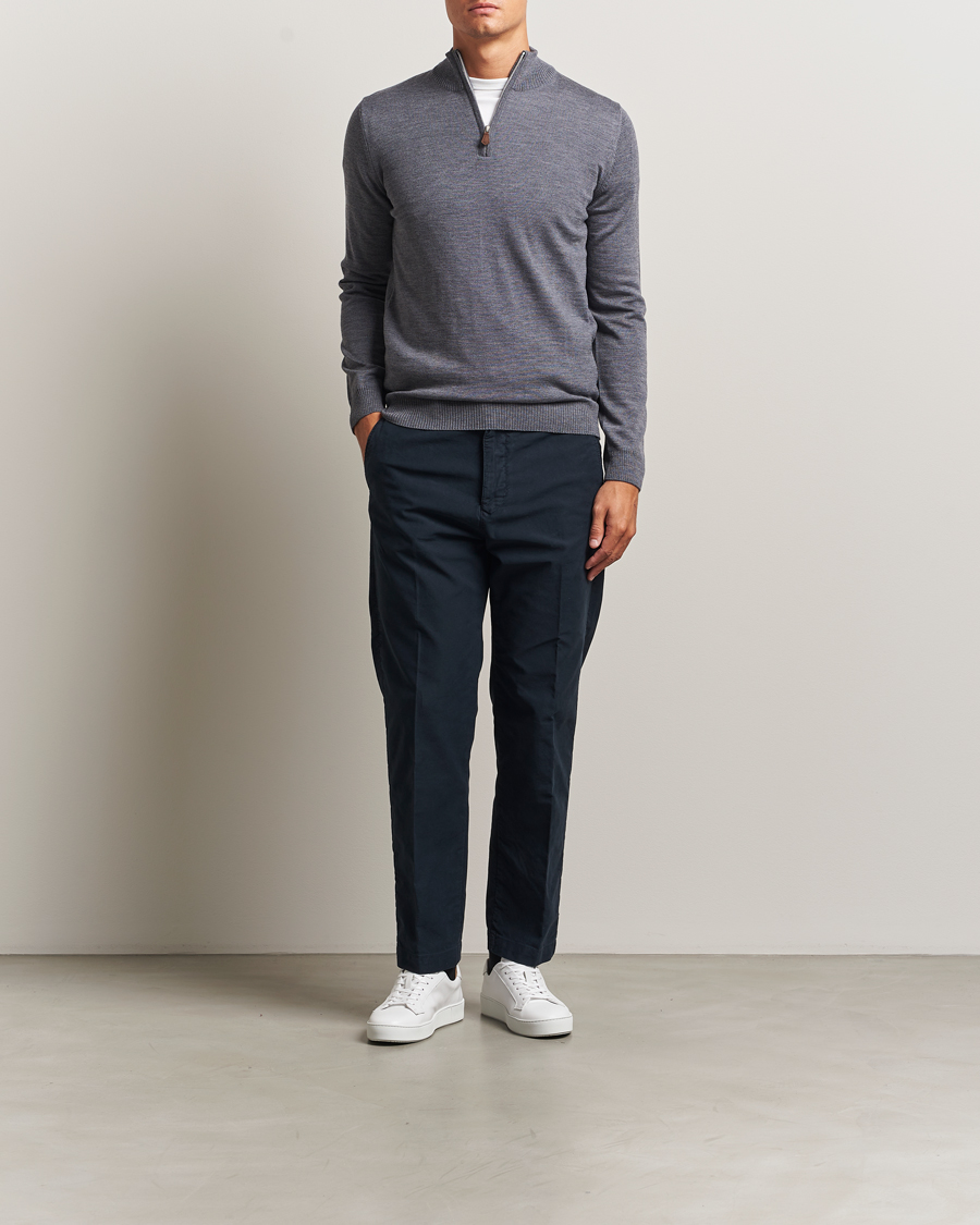 Herren | Pullover | Stenströms | Merino Half-Zip Grey