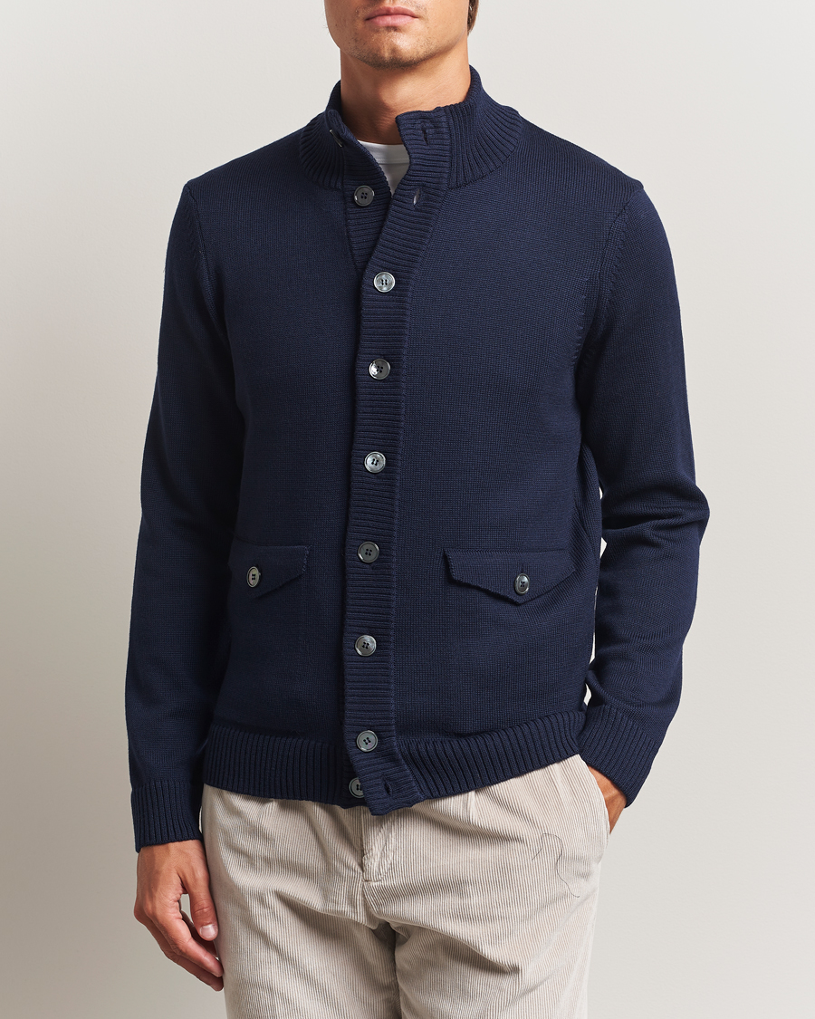 Herren | Pullover | Stenströms | Chunky Knitted Merino Cardigan Navy