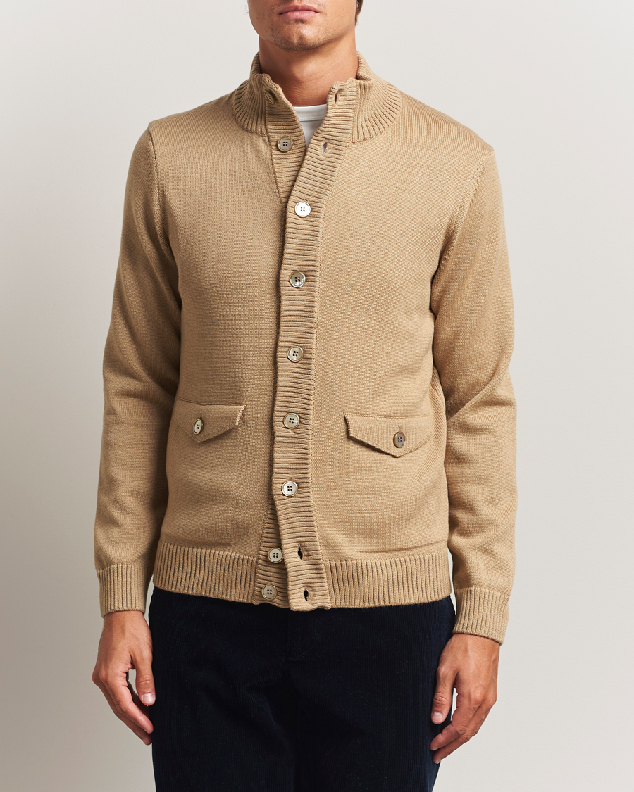 Herren | Pullover | Stenströms | Chunky Knitted Merino Cardigan Beige