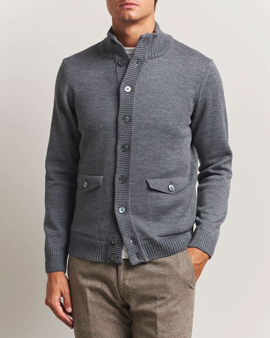 Herren | Pullover | Stenströms | Chunky Knitted Merino Cardigan Grey