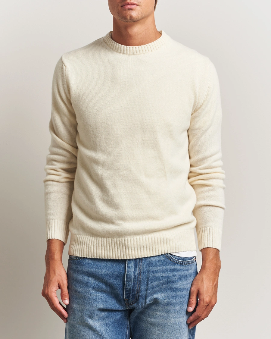 Herren | Pullover | Stenströms | Brushed Merino Crew Neck White