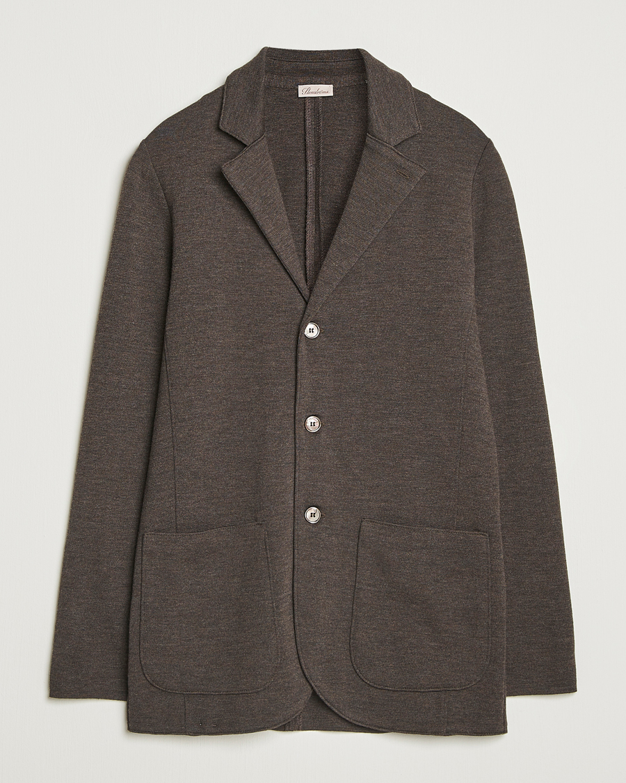 Herren | Sakkos | Stenströms | Milano Knitted Merino Blazer Dark Brown