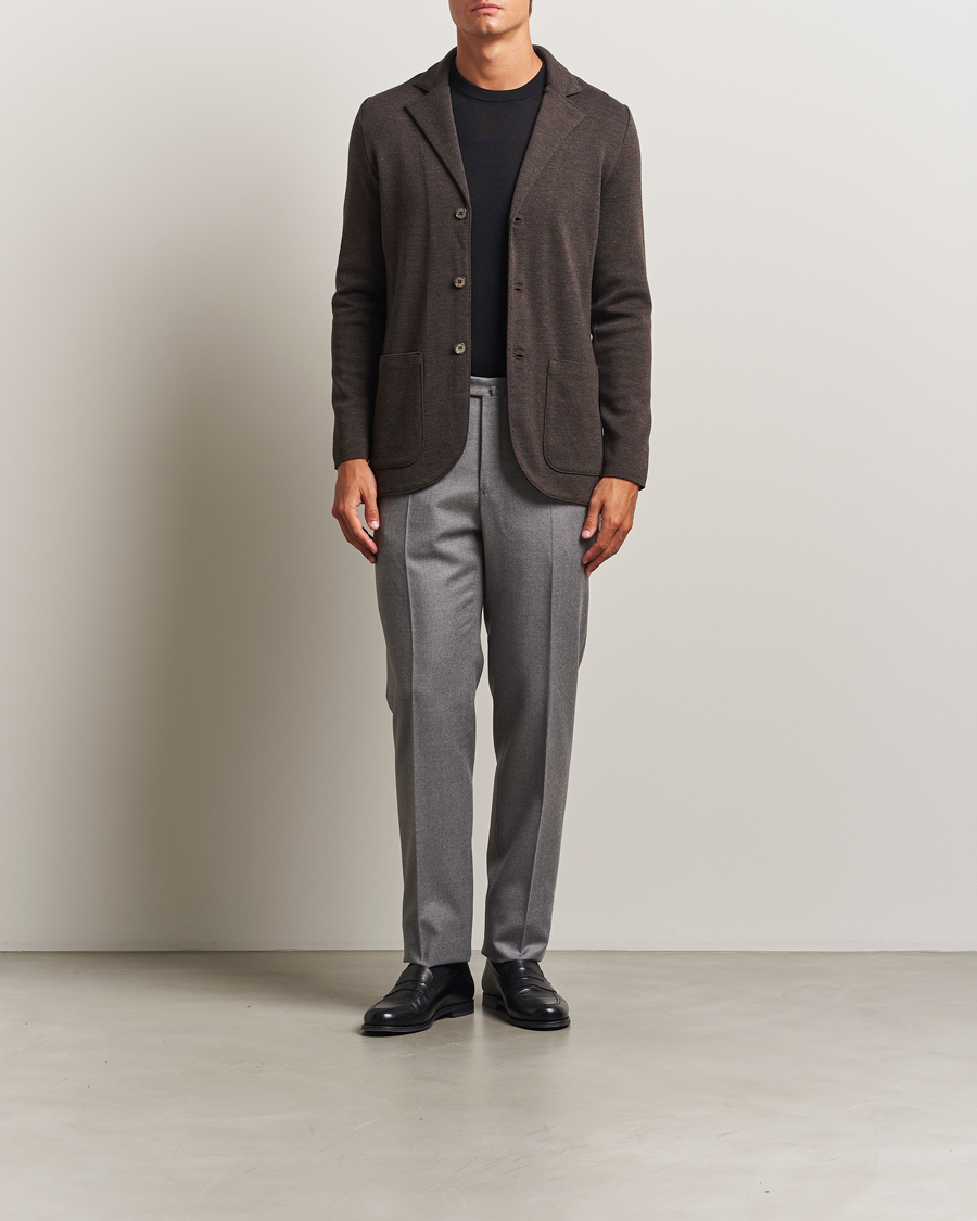 Herren | Sakkos | Stenströms | Milano Knitted Merino Blazer Dark Brown
