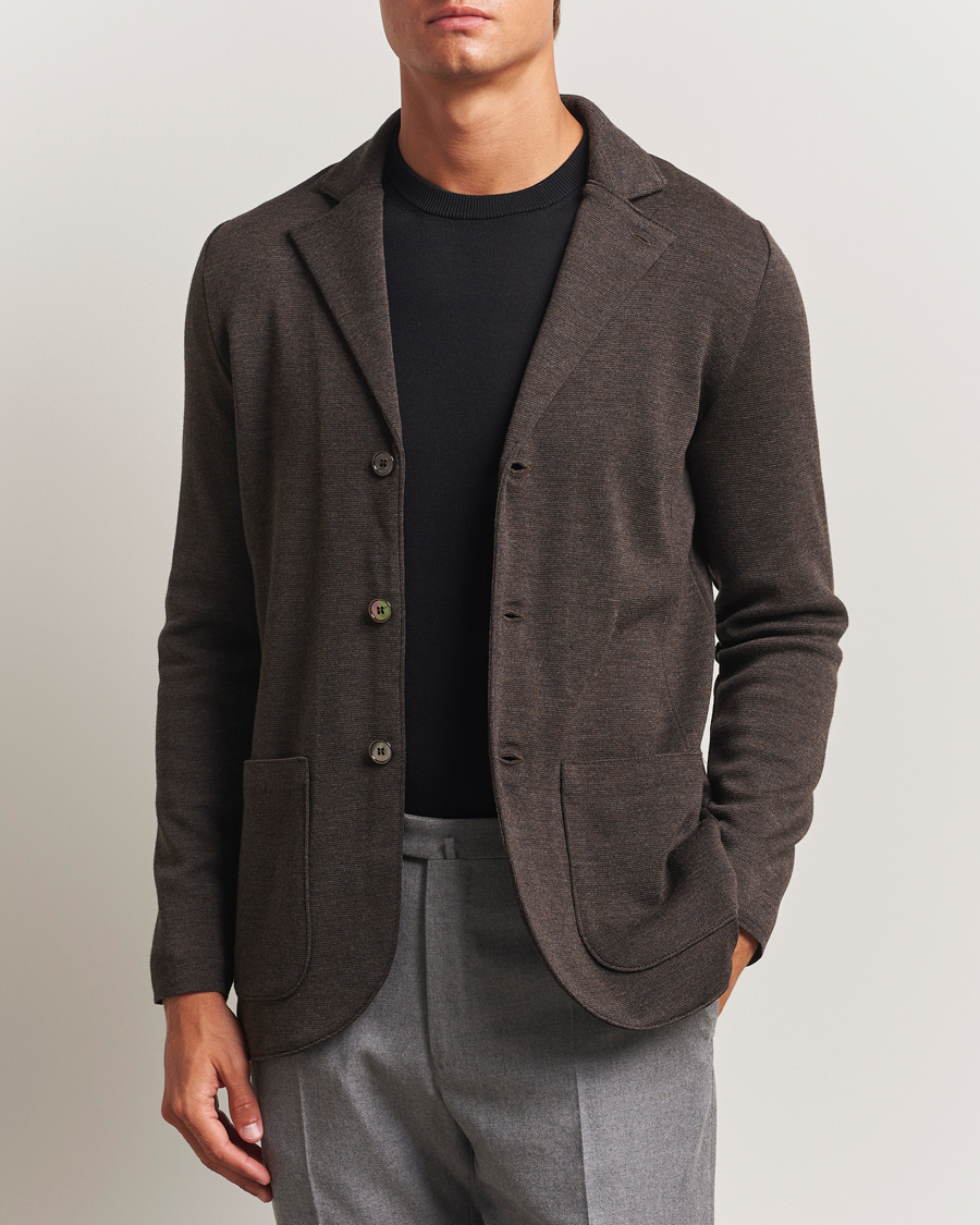 Herren | Sakkos | Stenströms | Milano Knitted Merino Blazer Dark Brown