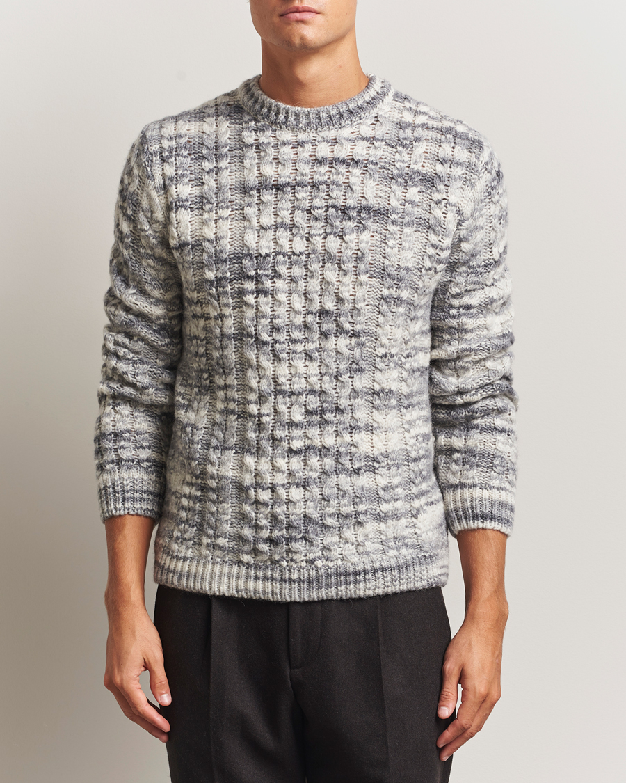 Herren | Pullover | Stenströms | Alpacka Cable Knitted Crew Neck Grey