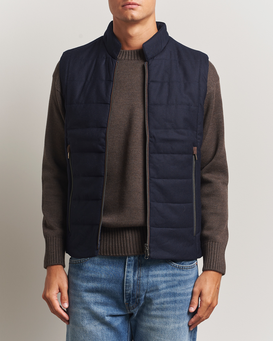 Herren | Westen | Stenströms | Wool Alcantara Detail Light Padded Vest Navy