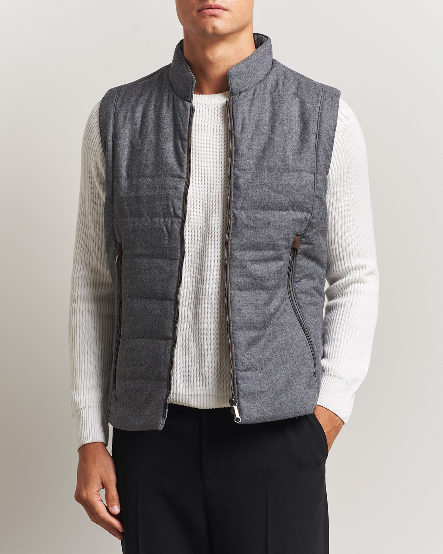Herren | Westen | Stenströms | Wool Alcantara Detail Light Padded Vest Grey