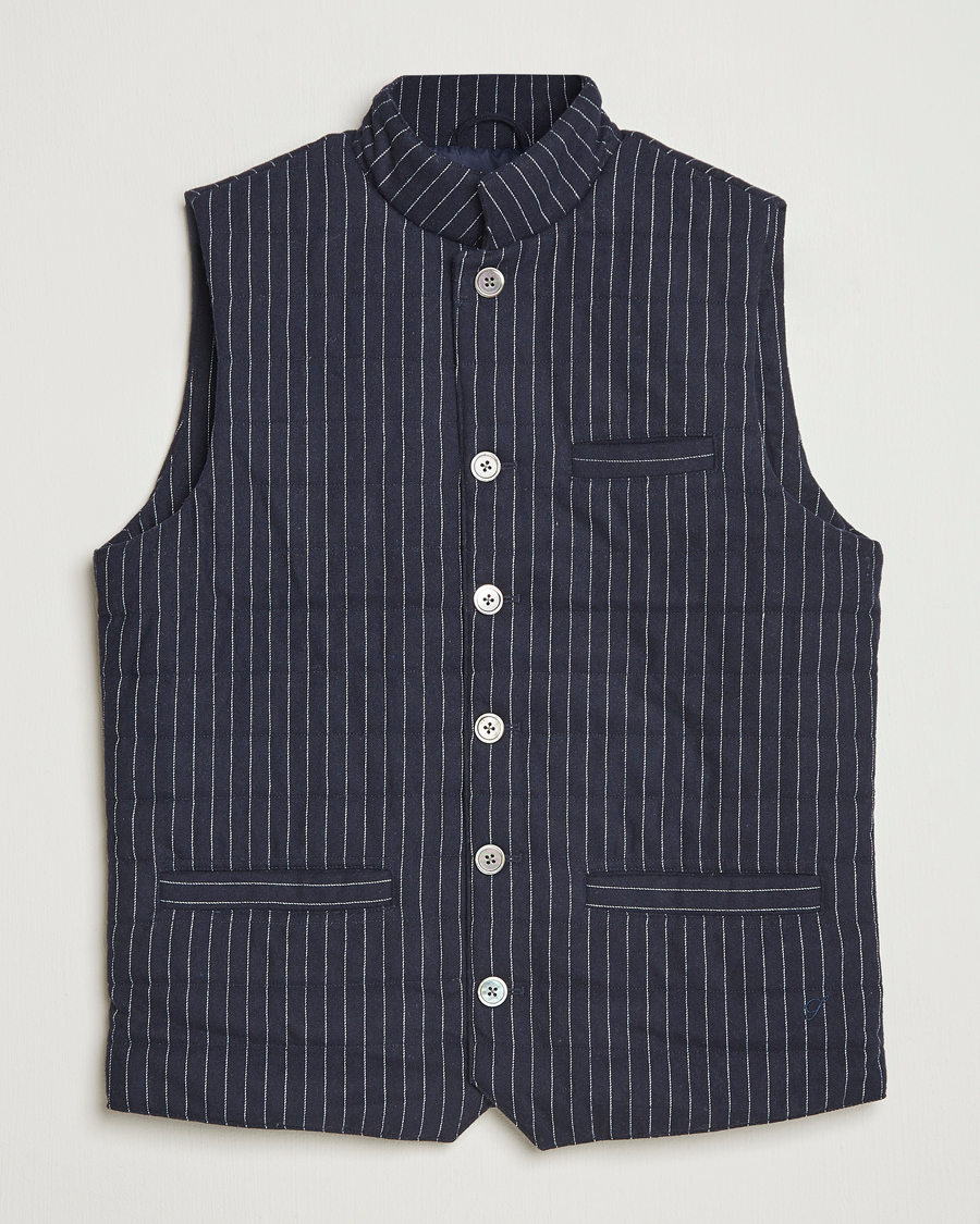 Herren | Westen | Stenströms | Wool Pinstripe Padded Vest Blue