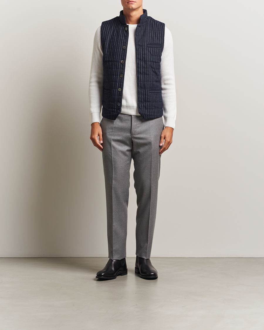 Herren | Westen | Stenströms | Wool Pinstripe Padded Vest Blue