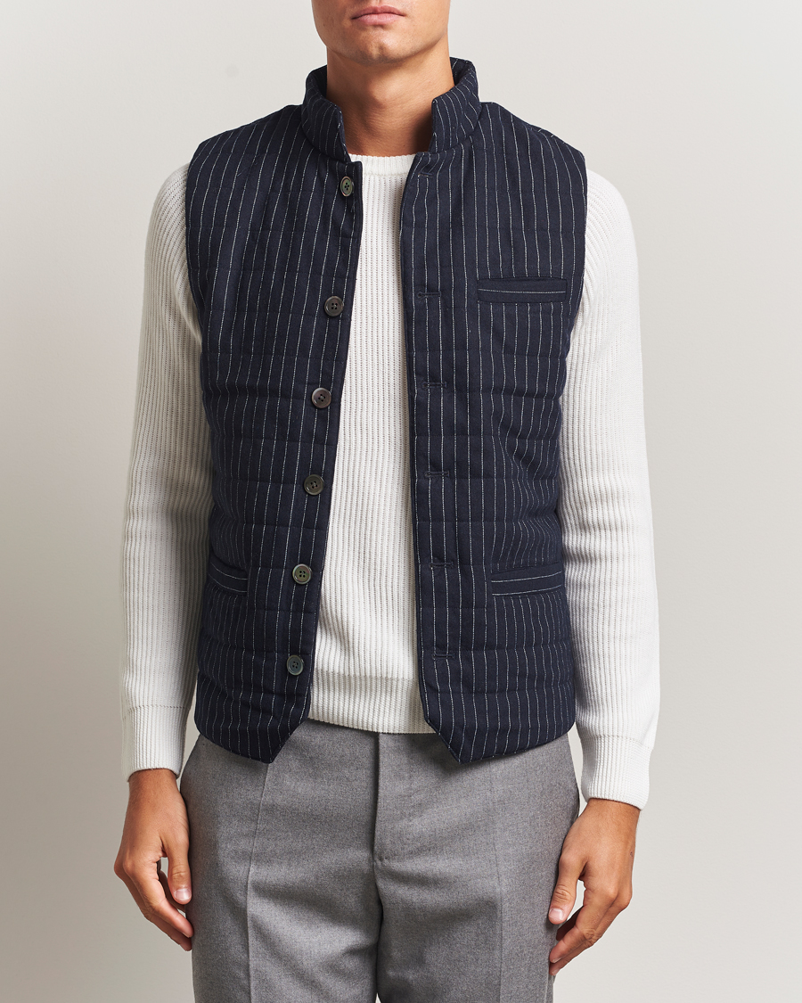 Herren | Westen | Stenströms | Wool Pinstripe Padded Vest Blue