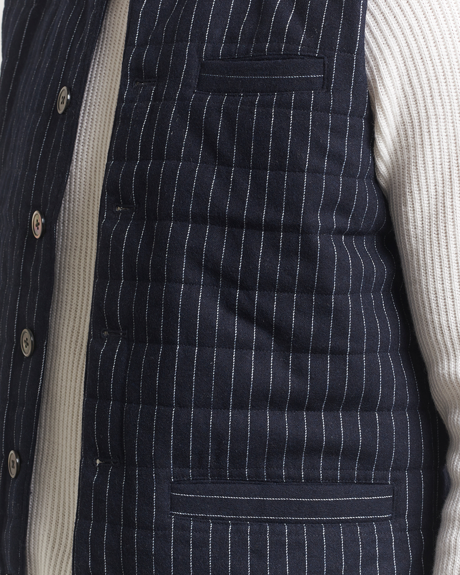 Herren | Westen | Stenströms | Wool Pinstripe Padded Vest Blue