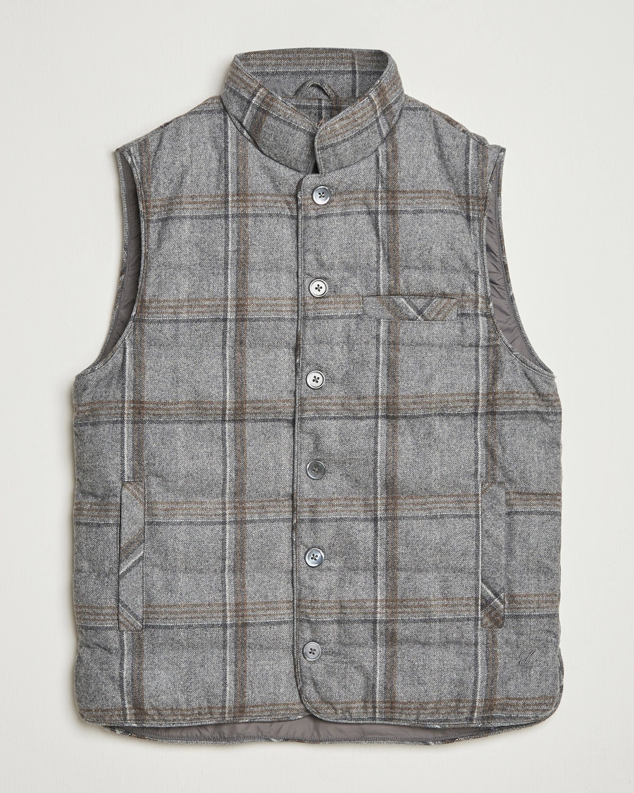 Herren | Westen | Stenströms | Check Wool Padded Vest Grey