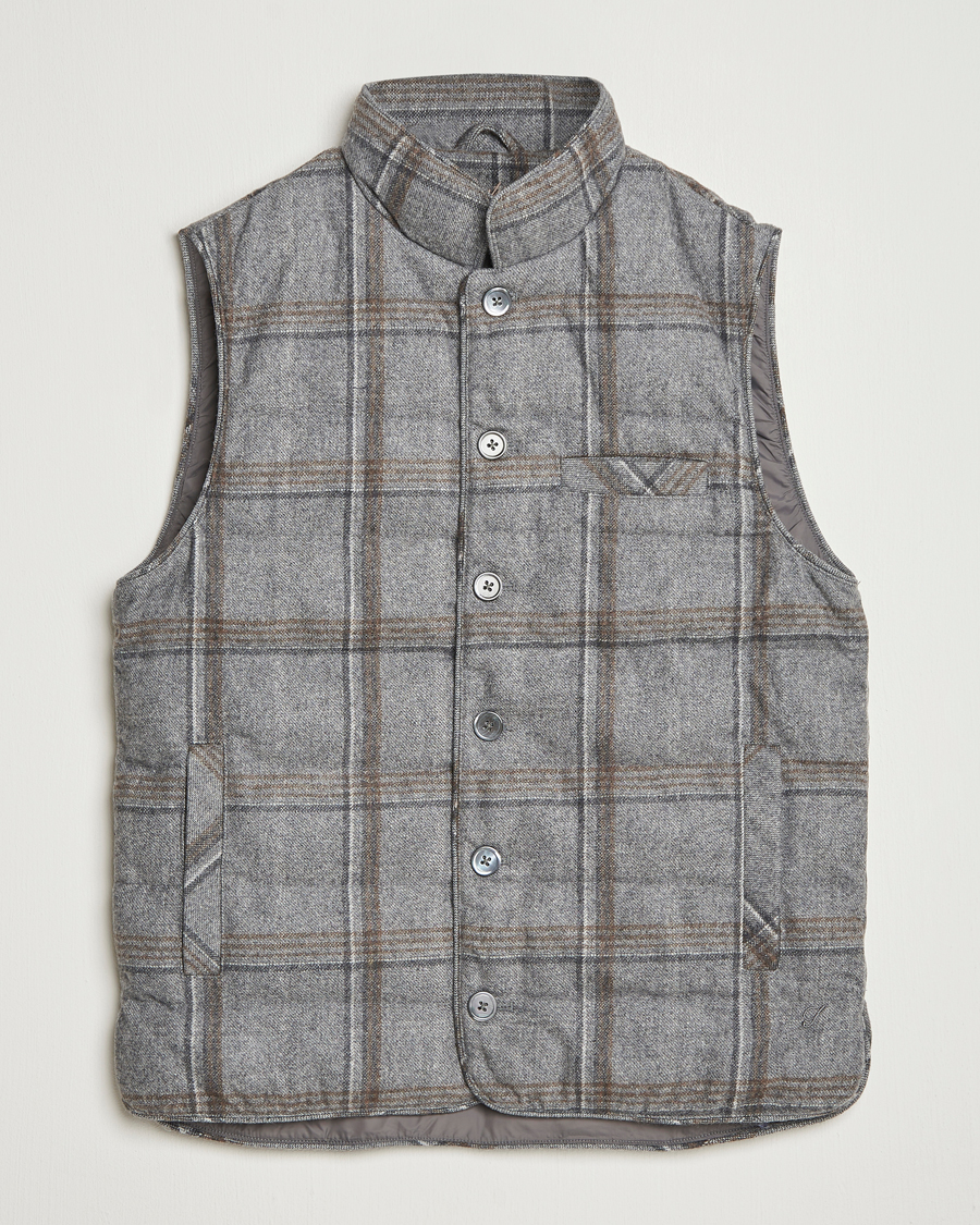 Herren | Jacken | Stenströms | Check Wool Padded Vest Grey