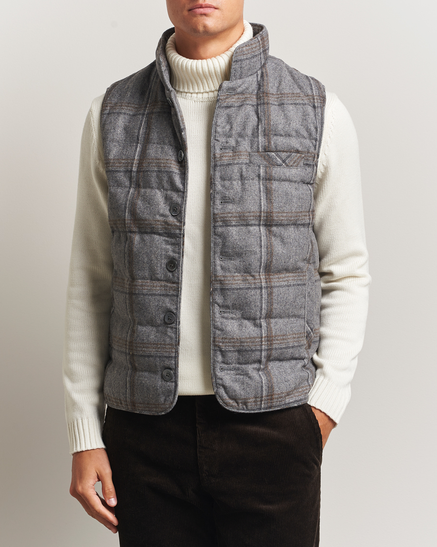 Herren | Westen | Stenströms | Check Wool Padded Vest Grey