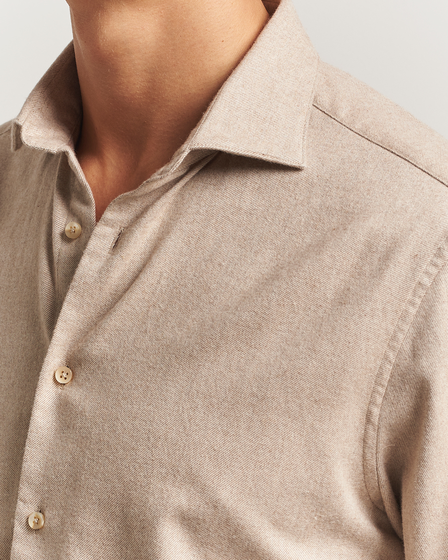 Herren | Hemden | Stenströms | Regular Fit Cut Away Flannel Shirt Beige