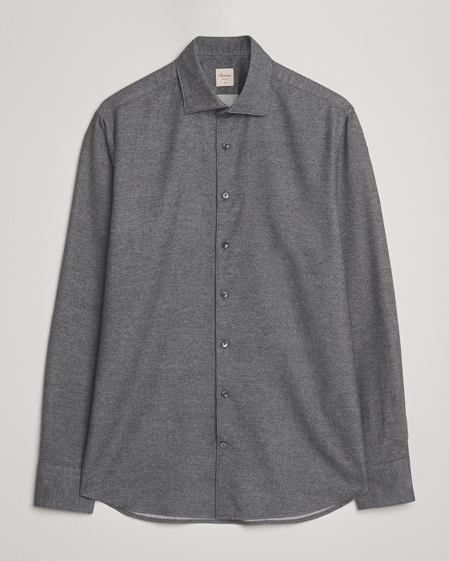 Herren | Hemden | Stenströms | Regular Fit Cut Away Flannel Shirt Grey