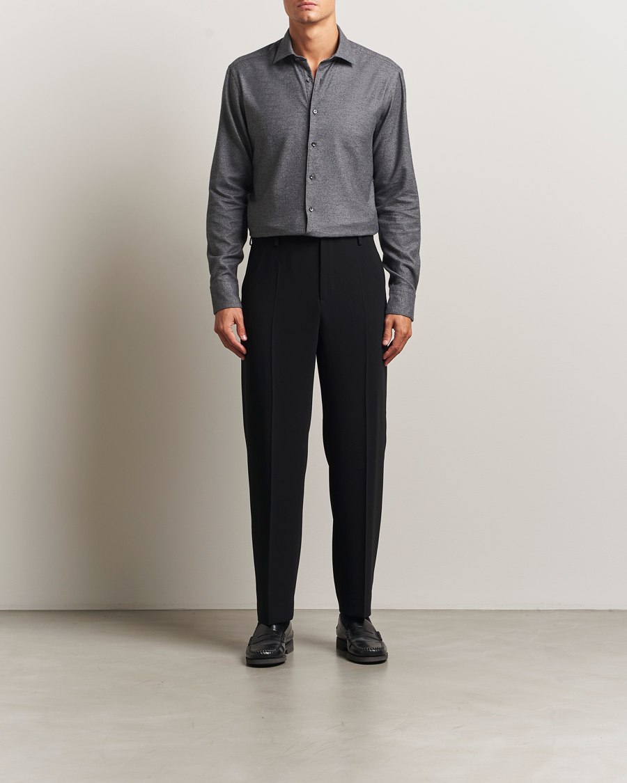 Herren | Hemden | Stenströms | Regular Fit Cut Away Flannel Shirt Grey