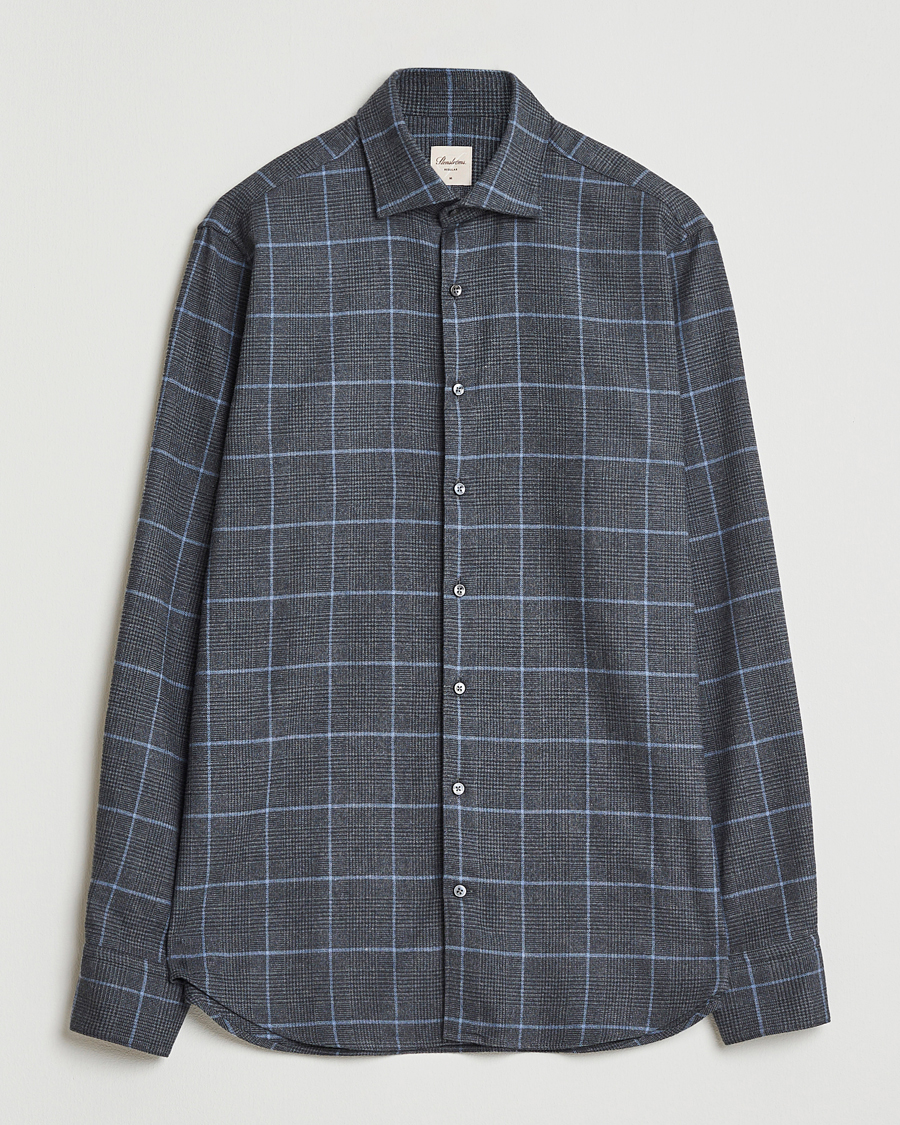 Herren | Hemden | Stenströms | Regular Fit Overcheck Flannel Shirt Dark Grey
