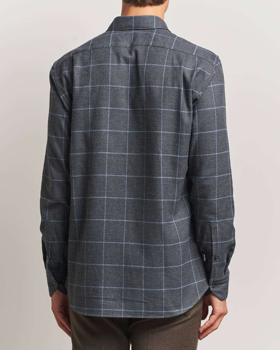 Herren | Hemden | Stenströms | Regular Fit Overcheck Flannel Shirt Dark Grey