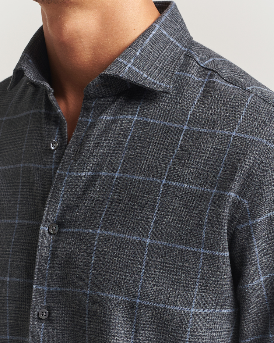 Herren | Hemden | Stenströms | Regular Fit Overcheck Flannel Shirt Dark Grey
