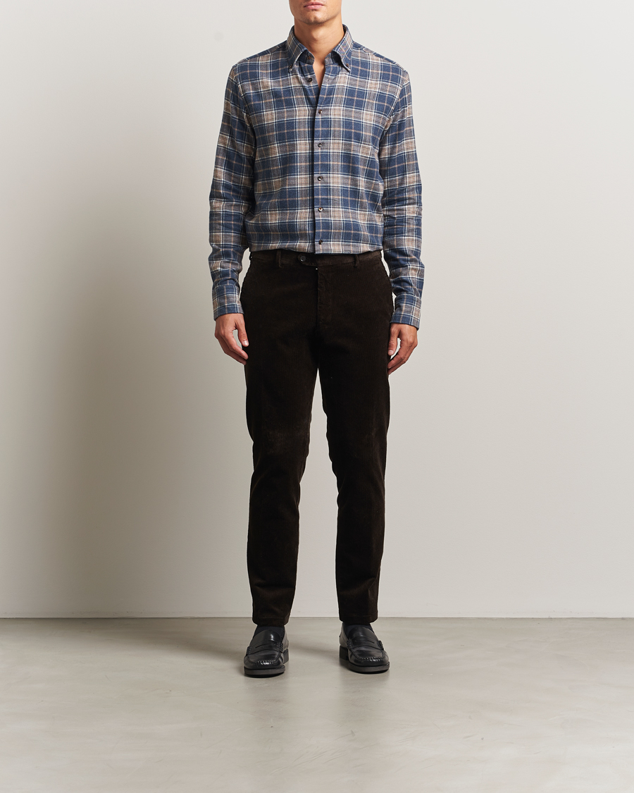 Herren | Hemden | Stenströms | Regular Fit Multi Check Flannel Shirt Blue/Brown