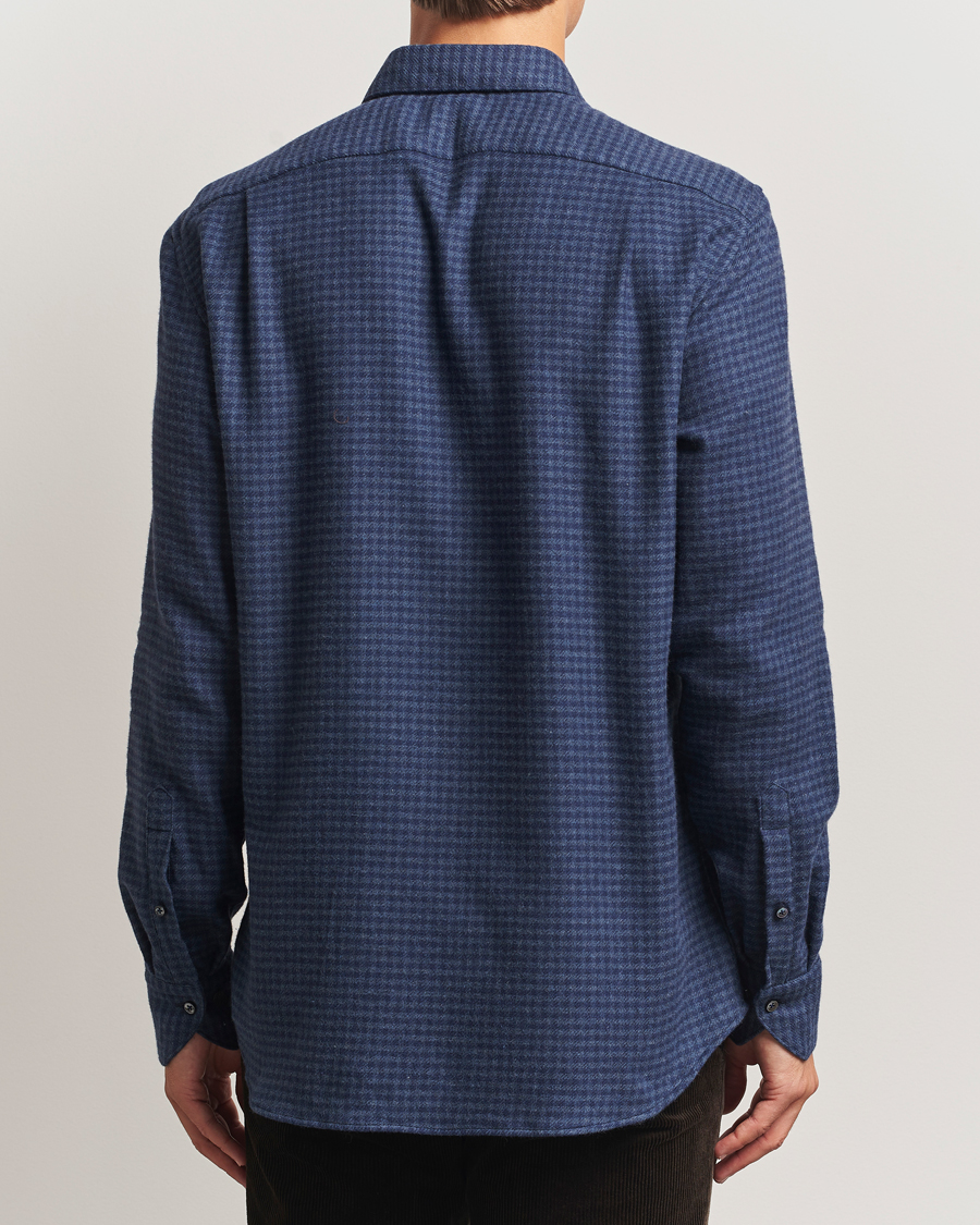 Herren | Hemden | Stenströms | Regular Fit Houndstooth Flannel Shirt Dark Blue