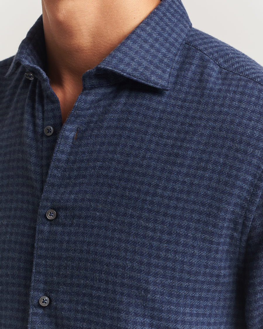 Herren | Hemden | Stenströms | Regular Fit Houndstooth Flannel Shirt Dark Blue
