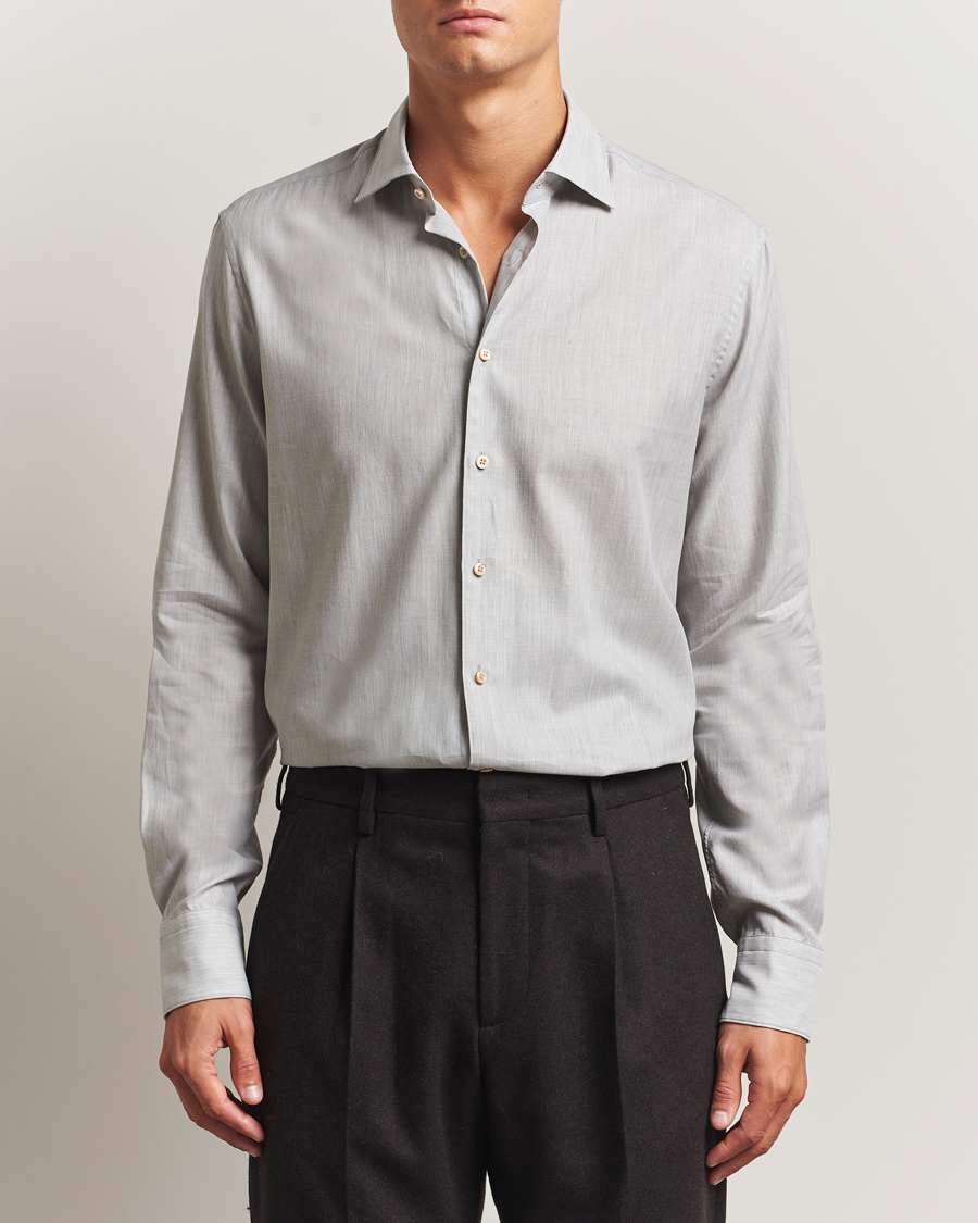 Herren | Hemden | Stenströms | Regular Fit Brushed Mini Herringbone Shirt Grey