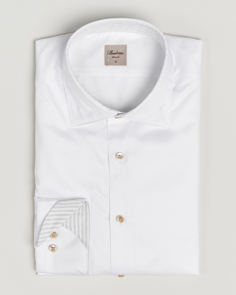 Herren | Hemden | Stenströms | Regular Fit Cotton Twill Contrast Shirt White