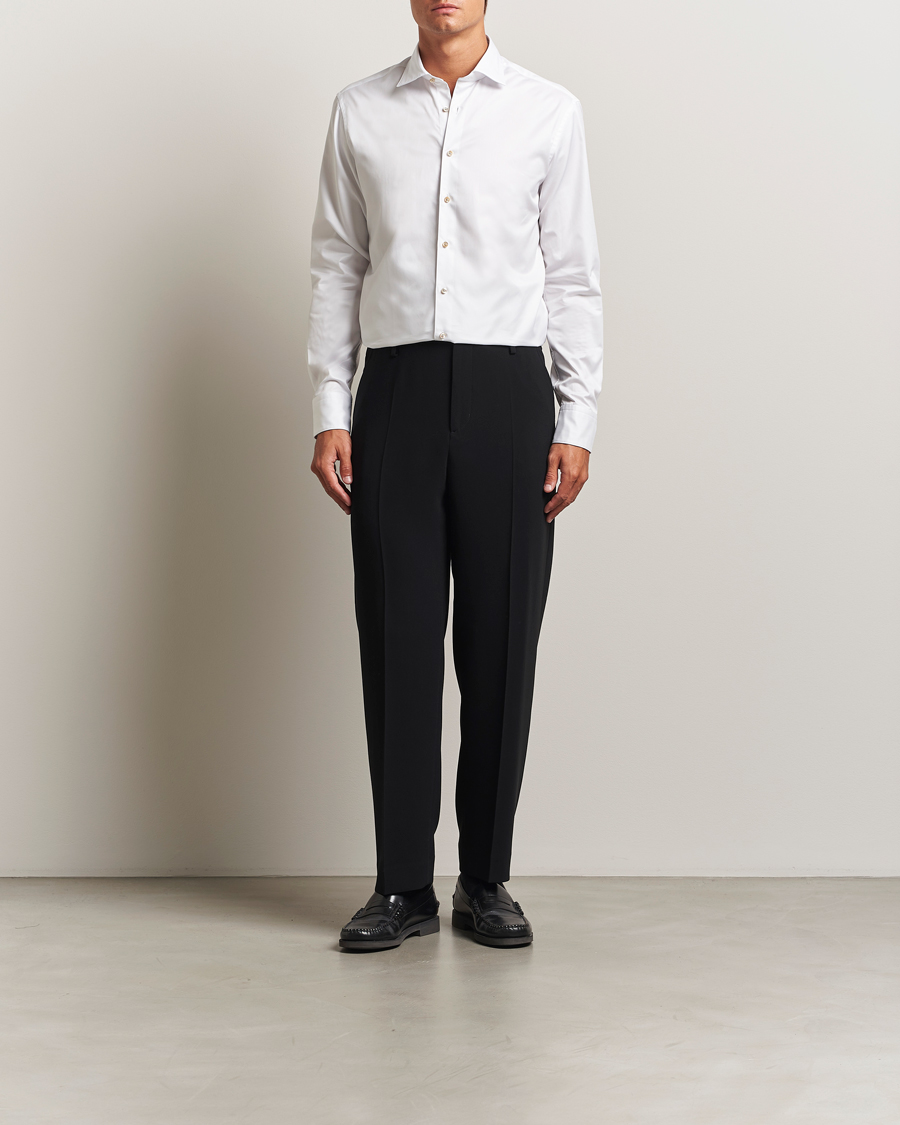 Herren | Hemden | Stenströms | Regular Fit Cotton Twill Contrast Shirt White