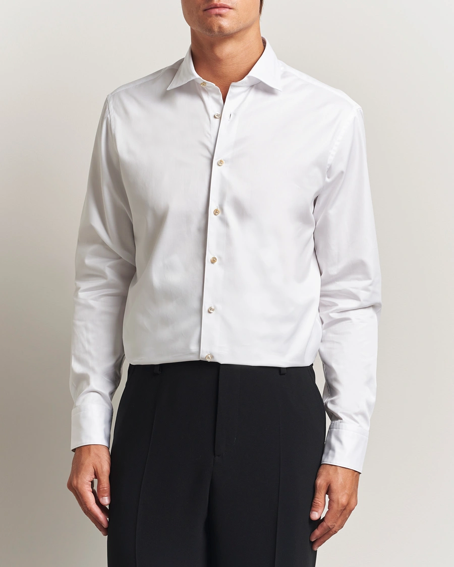 Herren | Hemden | Stenströms | Regular Fit Cotton Twill Contrast Shirt White