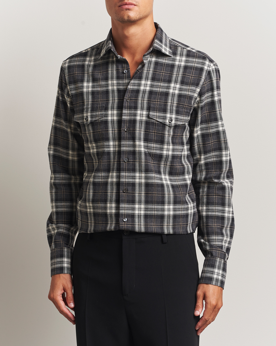 Herren | Hemden | Stenströms | Regular Fit Checked Pocket Shirt Grey