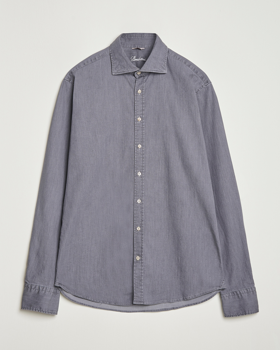 Herren | Hemden | Stenströms | Regular Fit Garment Washed Denim Shirt Grey