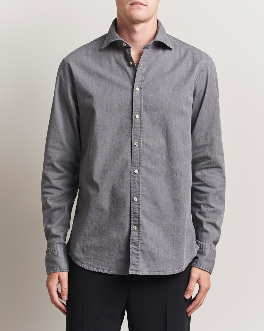 Herren | Hemden | Stenströms | Regular Fit Garment Washed Denim Shirt Grey
