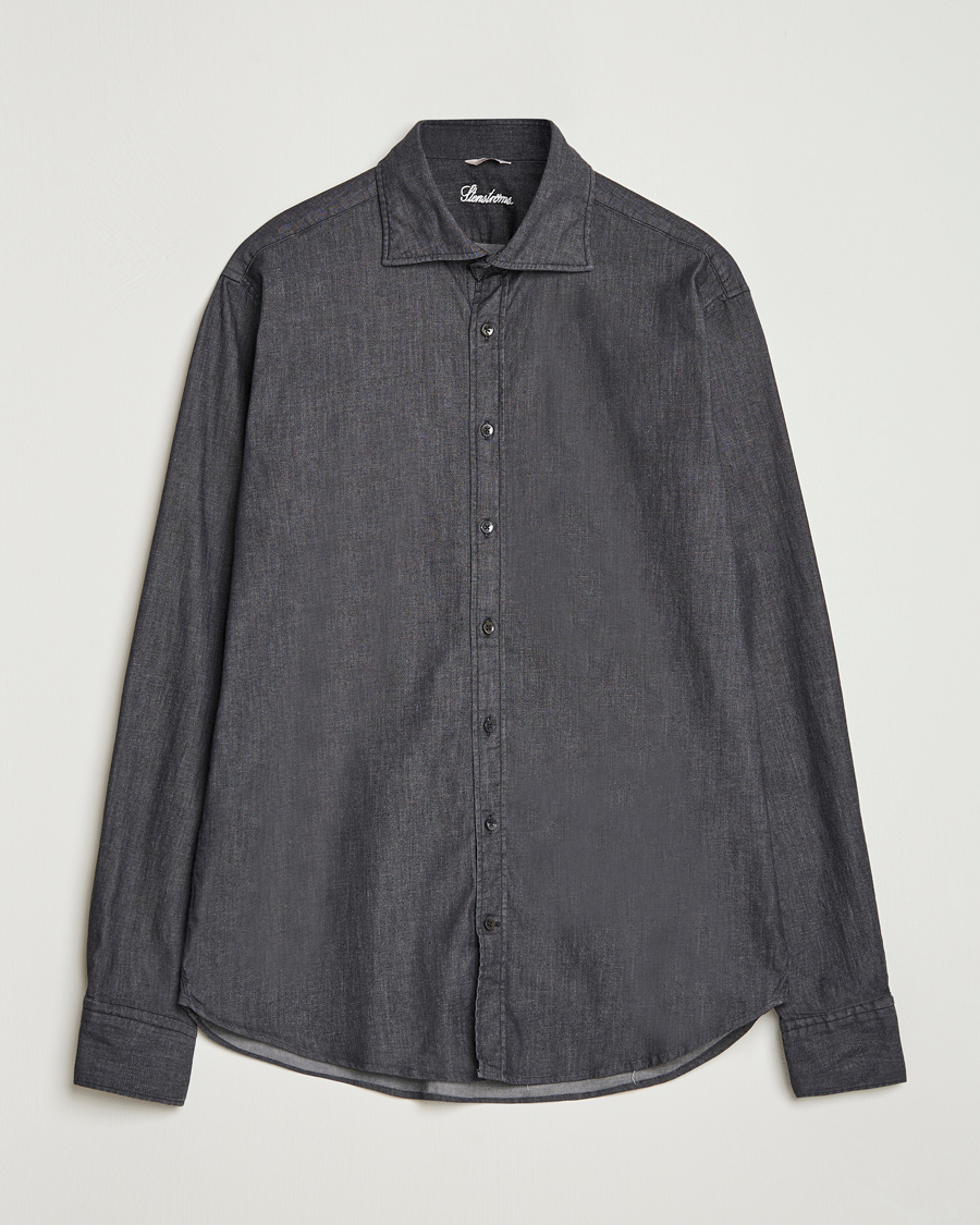 Herren | Hemden | Stenströms | Regular Fit Garment Washed Denim Shirt Black