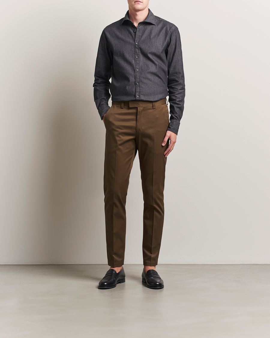 Herren | Hemden | Stenströms | Regular Fit Garment Washed Denim Shirt Black