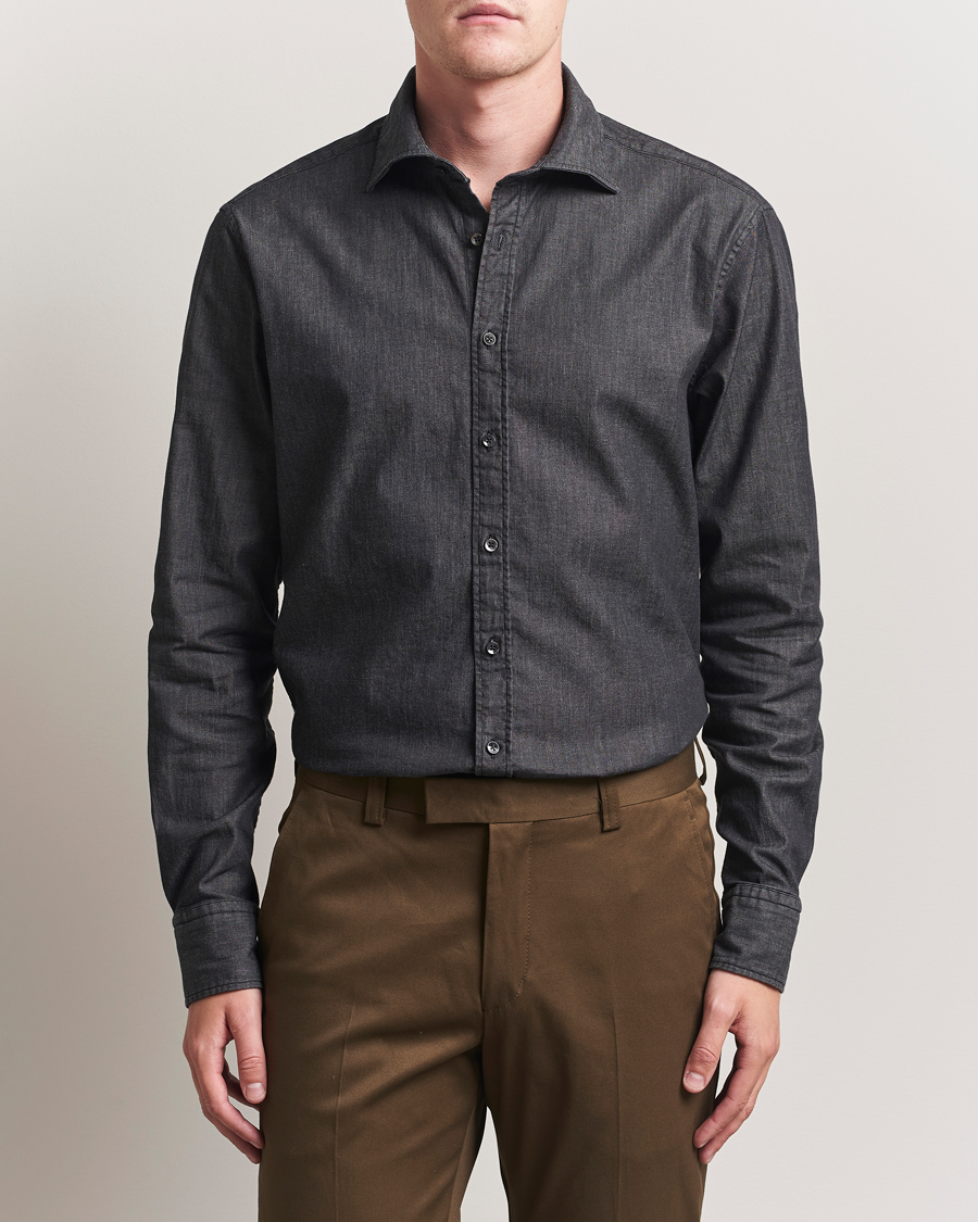 Herren | Hemden | Stenströms | Regular Fit Garment Washed Denim Shirt Black