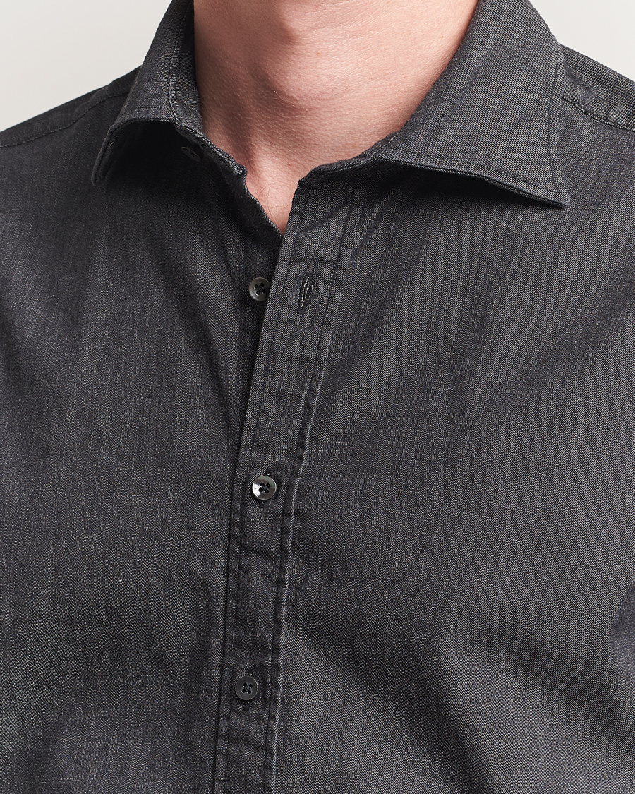 Herren | Hemden | Stenströms | Regular Fit Garment Washed Denim Shirt Black