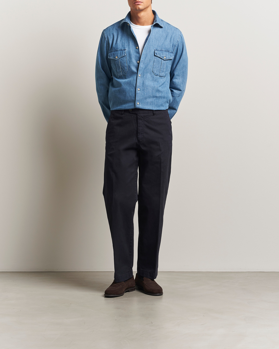 Herren | Hemden | Stenströms | Regular Fit Pocket Denim Shirt Blue
