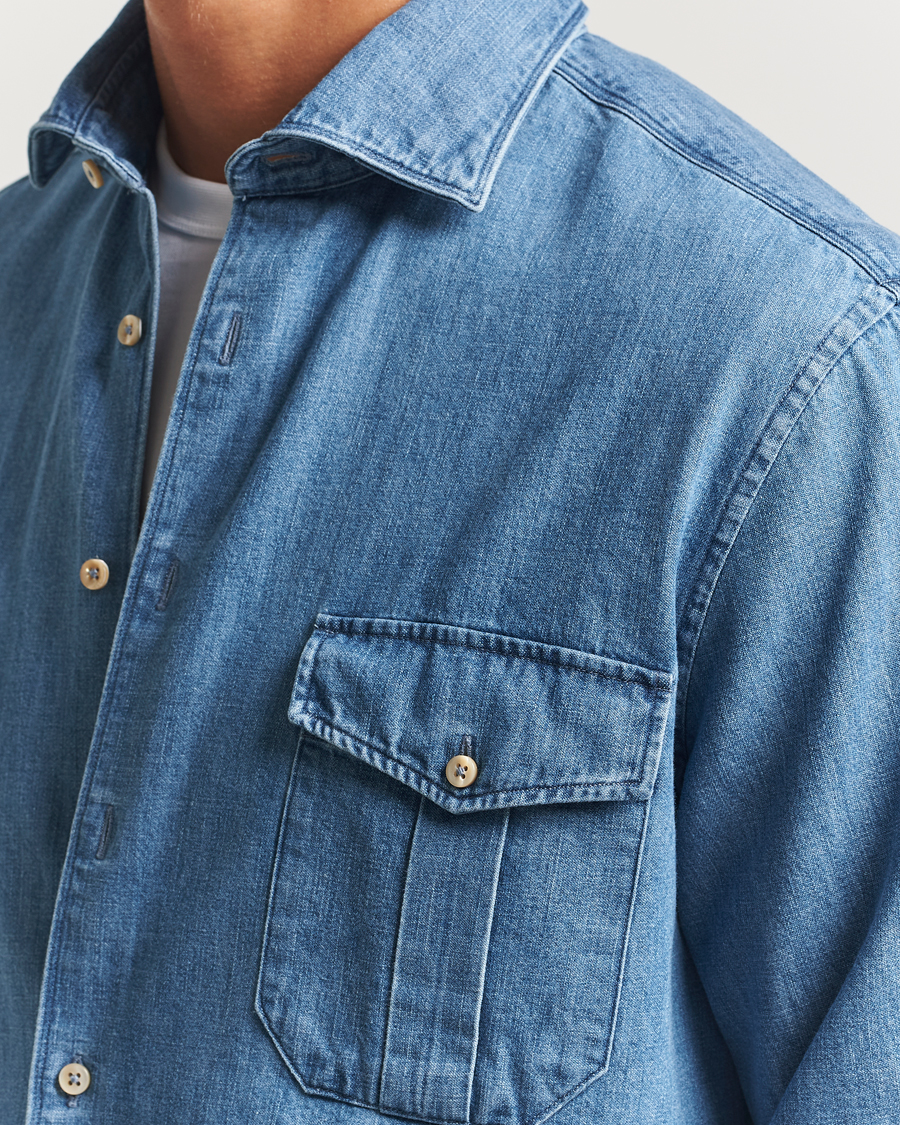 Herren | Hemden | Stenströms | Regular Fit Pocket Denim Shirt Blue