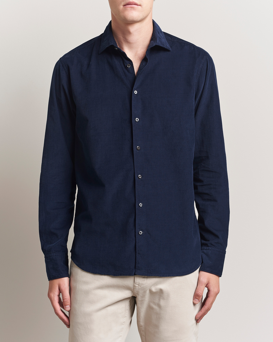 Herren | Hemden | Stenströms | Regular Fit Cut Away Cord Shirt Navy