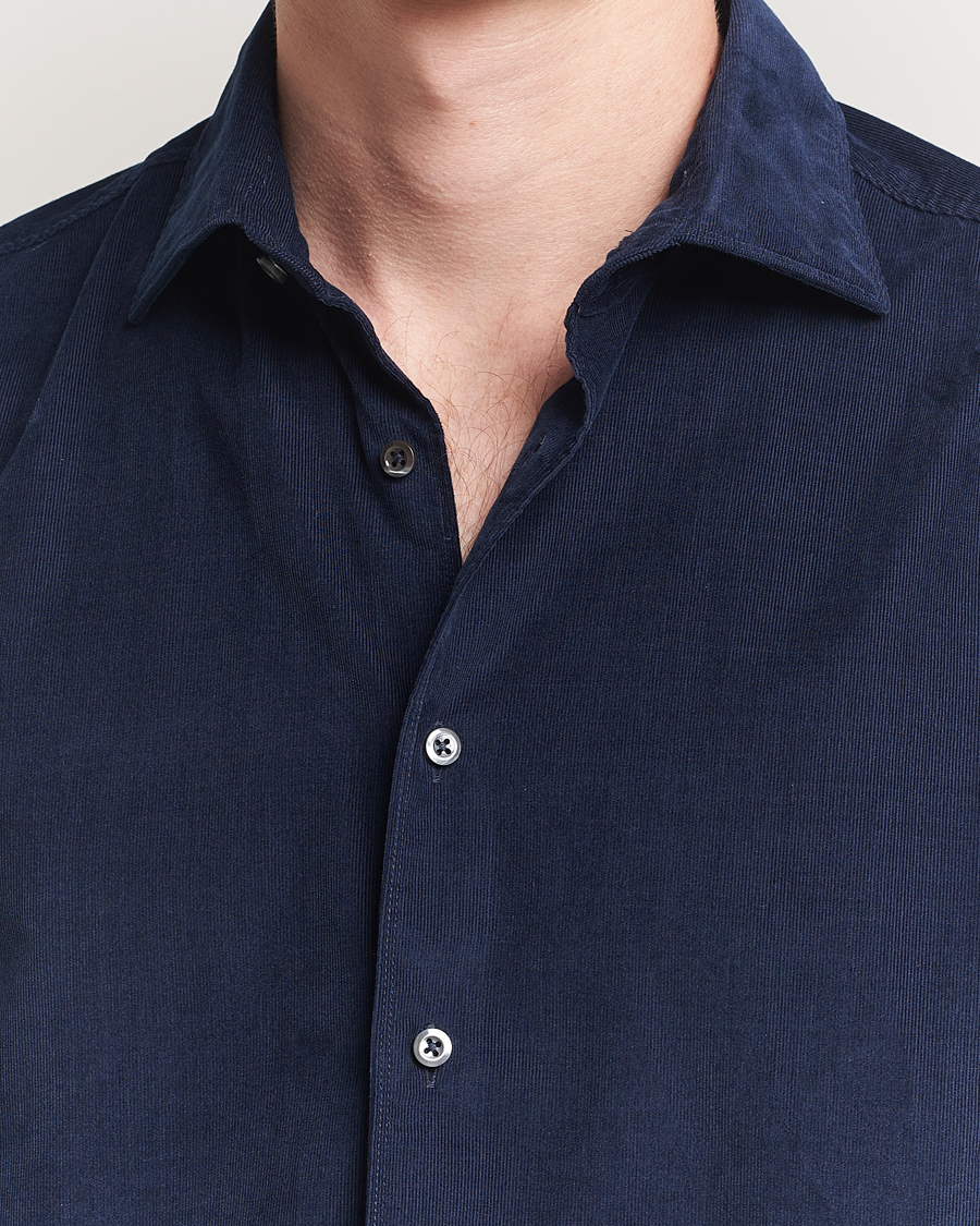 Herren | Hemden | Stenströms | Regular Fit Cut Away Cord Shirt Navy