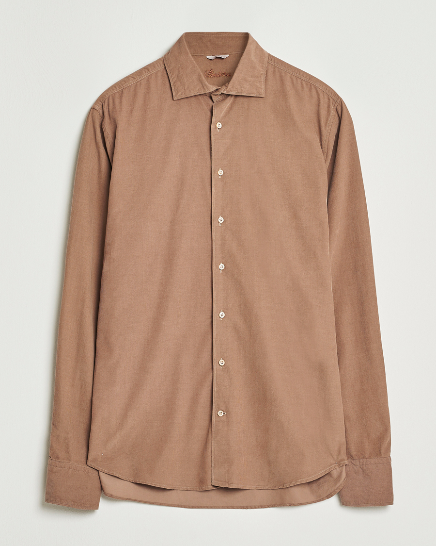 Herren | Hemden | Stenströms | Regular Fit Cut Away Cord Shirt Brown