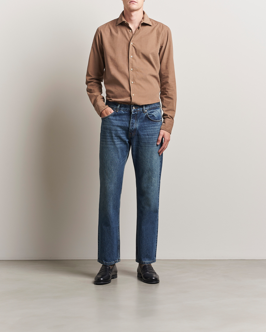 Herren | Hemden | Stenströms | Regular Fit Cut Away Cord Shirt Brown