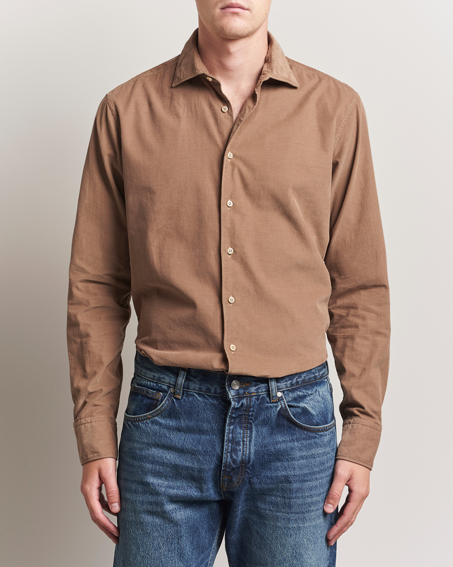Herren | Hemden | Stenströms | Regular Fit Cut Away Cord Shirt Brown