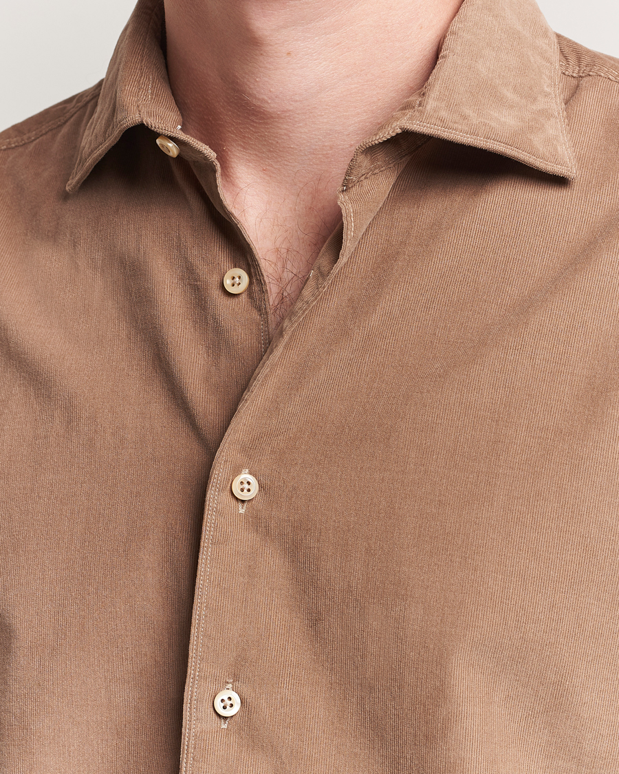 Herren | Hemden | Stenströms | Regular Fit Cut Away Cord Shirt Brown