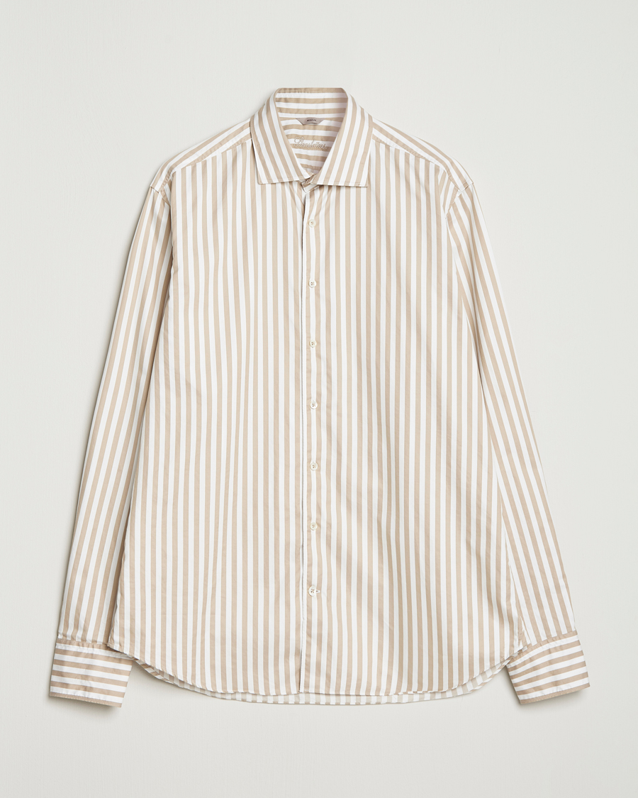 Herren | Hemden | Stenströms | Regular Fit Washed Large Stripe Shirt White/Beige