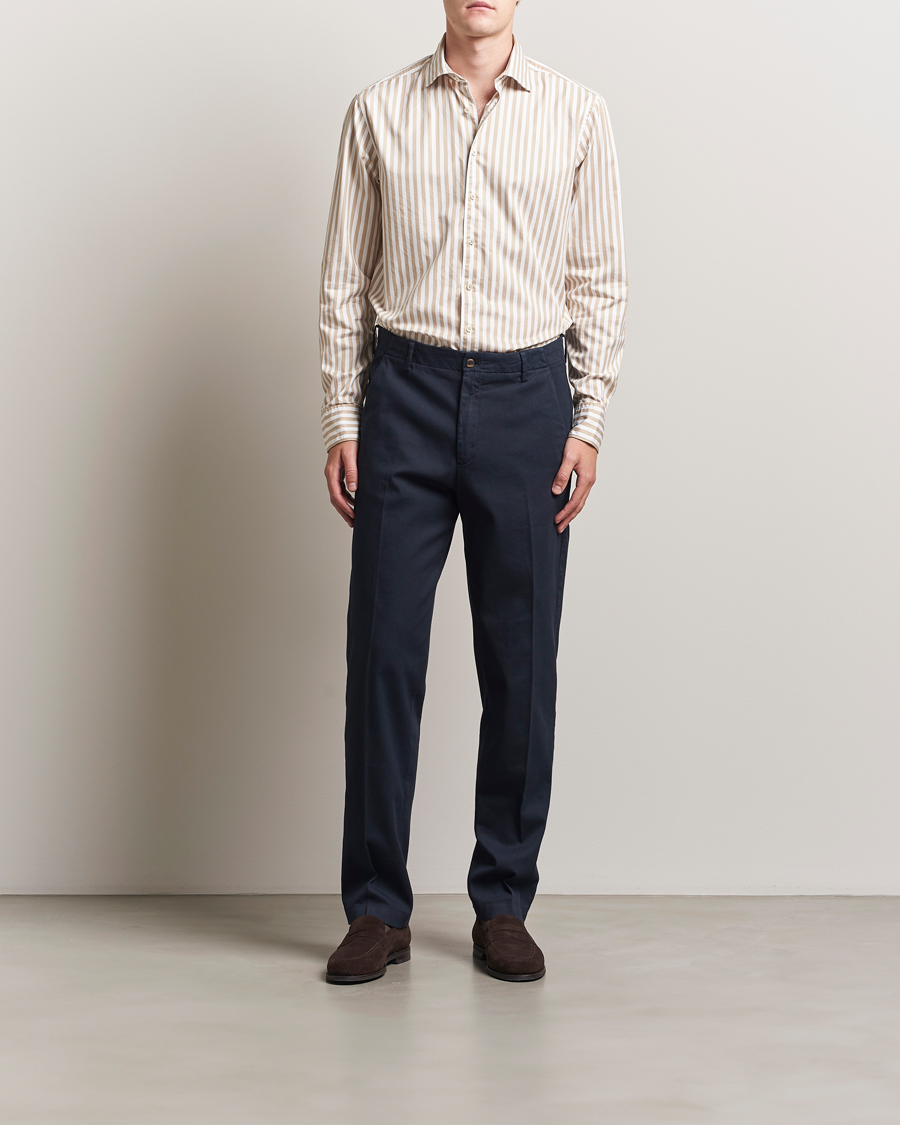 Herren | Hemden | Stenströms | Regular Fit Washed Large Stripe Shirt White/Beige