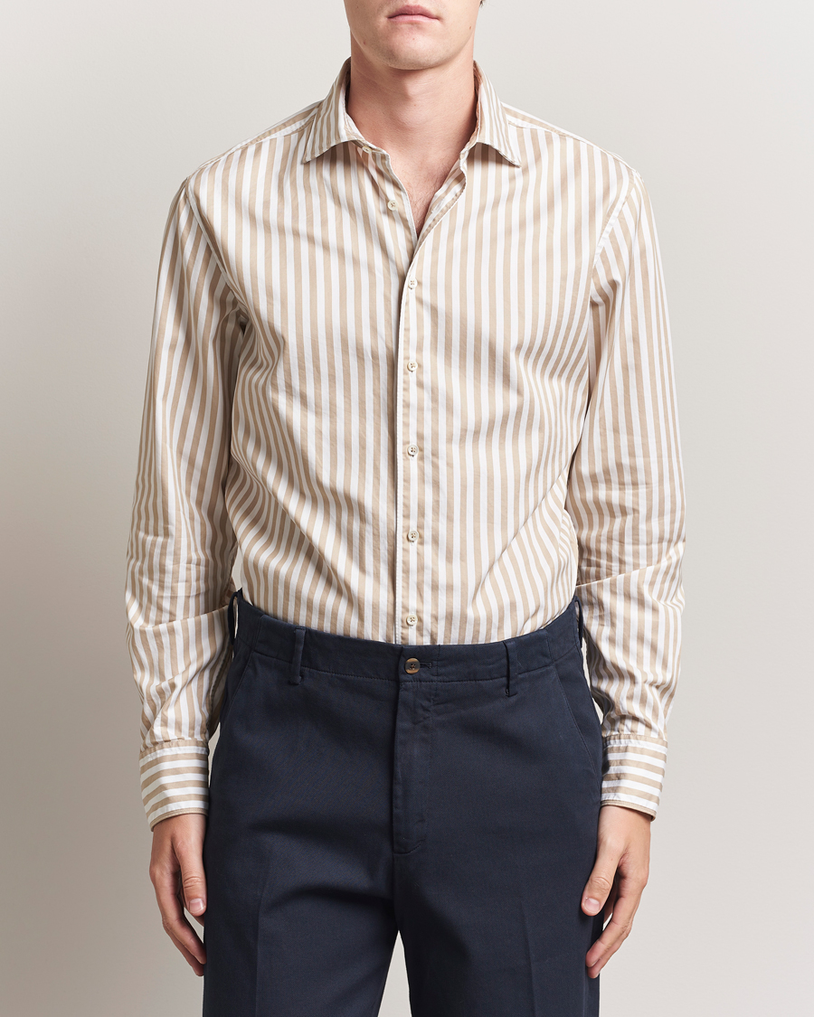 Herren | Hemden | Stenströms | Regular Fit Washed Large Stripe Shirt White/Beige